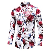 voordelige Plantenpatroon-Voor heren Bloemig Overhemd Overhemd met knopen Lange mouw Vintage Ontwerper Basic Dagelijks Feestdagen Lente &amp; Herfst Kraag Afdrukken Zwart Rood blauw