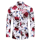 voordelige Plantenpatroon-Voor heren Bloemig Overhemd Overhemd met knopen Lange mouw Vintage Ontwerper Basic Dagelijks Feestdagen Lente &amp; Herfst Kraag Afdrukken Zwart Rood blauw