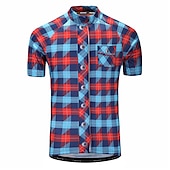 billige Herretrøyer-Herre Sykkeltrøyer Kortermet Sykkel Jersey Topper med 3 baklommer Fjellsykling Veisykling Pustende Anatomisk design Hurtigtørkende Refleksbånd Gul Rød Lilla Rutet Polyester sport Klær
