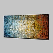 お買い得  抽象画-油絵100％手作りの手描きの壁アートキャンバスにカラフルな正方形のグリッド水平抽象モダンな家の装飾の装飾ロールキャンバスフレームなしストレッチなし