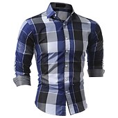 economico camicia da uomo con bottoni-Per uomo A quadri A scacchi Camicia Camicie a quadri Camicia Colletto classico Rosso Blu Abbigliamento
