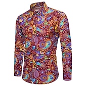 ieftine Model etnic-Bărbați Imprimeu Paisley Tribal Cămașă Cămașă Boho Camașă cu nasturi Manșon Lung Epocă Modă Șic Stradă Zilnic Plajă Concediu Primavara vara Toamna iarna Guler Pătrat Imprimeu Galben Roșu-aprins