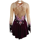 ieftine Rochii de patinaj artistic-Rochie de Patinaj Artistic Pentru femei Fete Πατινάζ στο πάγο Rochii Ținute Yan roz Ametist Violet Flori Spandex Înaltă Elasticitate Competiție Ținută Patinaj Cald Confecționat Manual Cu bijuterii