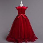preiswerte Partykleider-Kinder Mädchen bestickte Blumen Kleid Party Hochzeit Urlaub Pailletten Mesh grün blau lila Baumwolle Maxi Kurzarm elegant Prinzessin süß Kleider Sommer Regular Fit 4-13 Jahre