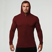 cheap Men&#039;s Tracksuit &amp; Hoodie-Men&#039;s Workout Shirt Running Shirt Long Sleeve Top Spring Hooded Spandex Breathable Quick Dry Soft Gym Workout Running Sportswear Activewear Solid Colored Black White Dark Navy