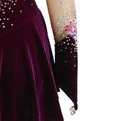ieftine Rochii de patinaj artistic-Rochie de Patinaj Artistic Pentru femei Fete Πατινάζ στο πάγο Rochii Ținute Yan roz Ametist Violet Flori Spandex Înaltă Elasticitate Competiție Ținută Patinaj Cald Confecționat Manual Cu bijuterii