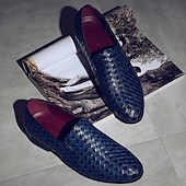 billige Slip-ons og loafers til herrer-blå vevde loafers i imitert skinn for menn - stilige slip-on sko for formelle og uformelle anledninger