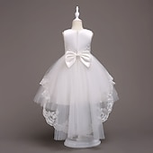 preiswerte Blumenmädchenkleider-kinderkleidung Mädchen Blumenmädchen Kleid Kleid Ärmellos Hochzeit Party Kuschelig Süß Baumwolle Polyester Asymmetrisch Tüll-Kleid Kleid mit vielen Schichten Blumenmädchenkleid Sommer Weiß Rosa Rote