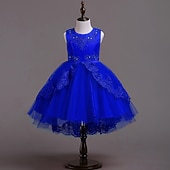 preiswerte Blumenmädchenkleider-kinderkleidung Mädchen Blumenmädchen Kleid Kleid Ärmellos Hochzeit Party Kuschelig Süß Baumwolle Polyester Asymmetrisch Tüll-Kleid Kleid mit vielen Schichten Blumenmädchenkleid Sommer Weiß Rosa Rote