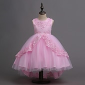 preiswerte Blumenmädchenkleider-kinderkleidung Mädchen Blumenmädchen Kleid Kleid Ärmellos Hochzeit Party Kuschelig Süß Baumwolle Polyester Asymmetrisch Tüll-Kleid Kleid mit vielen Schichten Blumenmädchenkleid Sommer Weiß Rosa Rote