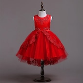 preiswerte Blumenmädchenkleider-kinderkleidung Mädchen Blumenmädchen Kleid Kleid Ärmellos Hochzeit Party Kuschelig Süß Baumwolle Polyester Asymmetrisch Tüll-Kleid Kleid mit vielen Schichten Blumenmädchenkleid Sommer Weiß Rosa Rote