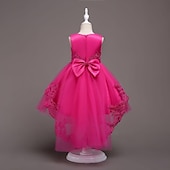 preiswerte Blumenmädchenkleider-kinderkleidung Mädchen Blumenmädchen Kleid Kleid Ärmellos Hochzeit Party Kuschelig Süß Baumwolle Polyester Asymmetrisch Tüll-Kleid Kleid mit vielen Schichten Blumenmädchenkleid Sommer Weiß Rosa Rote