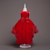 preiswerte Blumenmädchenkleider-kinderkleidung Mädchen Blumenmädchen Kleid Kleid Ärmellos Hochzeit Party Kuschelig Süß Baumwolle Polyester Asymmetrisch Tüll-Kleid Kleid mit vielen Schichten Blumenmädchenkleid Sommer Weiß Rosa Rote