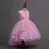 preiswerte Blumenmädchenkleider-kinderkleidung Mädchen Blumenmädchen Kleid Kleid Ärmellos Hochzeit Party Kuschelig Süß Baumwolle Polyester Asymmetrisch Tüll-Kleid Kleid mit vielen Schichten Blumenmädchenkleid Sommer Weiß Rosa Rote