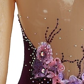 ieftine Rochii de patinaj artistic-Rochie de Patinaj Artistic Pentru femei Fete Πατινάζ στο πάγο Rochii Ținute Yan roz Ametist Violet Flori Spandex Înaltă Elasticitate Competiție Ținută Patinaj Cald Confecționat Manual Cu bijuterii