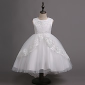 preiswerte Blumenmädchenkleider-kinderkleidung Mädchen Blumenmädchen Kleid Kleid Ärmellos Hochzeit Party Kuschelig Süß Baumwolle Polyester Asymmetrisch Tüll-Kleid Kleid mit vielen Schichten Blumenmädchenkleid Sommer Weiß Rosa Rote