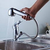 abordables Mitigeurs avec spray-Robinet de cuisine monocommande à un trou, chrome, ensemble central, robinets de cuisine, pulvérisateur commercial en laiton massif, robinets d&#039;évier de cuisine avec eau froide et chaude