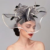 cheap Fascinators-Elegant &amp; Luxurious Feather Linen Rayon Kentucky Derby Hat Fascinators Headpiece with Feather Floral Flower 1PC Melbourne Cup Wedding Horse Race Ladies Day Headpiece dress Race Day Dress 2025