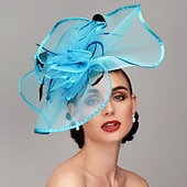 cheap Fascinators-Elegant &amp; Luxurious Feather Linen Rayon Kentucky Derby Hat Fascinators Headpiece with Feather Floral Flower 1PC Melbourne Cup Wedding Horse Race Ladies Day Headpiece dress Race Day Dress 2025