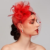 preiswerte Faszinator-Feder-/Netz-Fascinator, Kentucky-Derby-Hut/Kopfschmuck mit Feder, Blumenmuster, 1 Stück, Hochzeit, besonderer Anlass, Pferderennen-Kopfschmuck