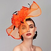 cheap Fascinators-Elegant &amp; Luxurious Feather Linen Rayon Kentucky Derby Hat Fascinators Headpiece with Feather Floral Flower 1PC Melbourne Cup Wedding Horse Race Ladies Day Headpiece dress Race Day Dress 2025