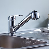 abordables Mitigeurs avec spray-Robinet de cuisine monocommande à un trou, chrome, ensemble central, robinets de cuisine, pulvérisateur commercial en laiton massif, robinets d&#039;évier de cuisine avec eau froide et chaude
