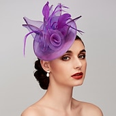 economico Fascinator-Fascinator Cappelli Rete Cappello Kentucky Derby Copricapo Fascinators con Fiore in Piuma 1PC Matrimonio Corsa di Cavalli Giornata delle Donne Melbourne Cup Copricapo abito per impressionare Abito