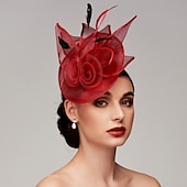 economico Fascinator-Fascinator Cappelli Rete Cappello Kentucky Derby Copricapo Fascinators con Fiore in Piuma 1PC Matrimonio Corsa di Cavalli Giornata delle Donne Melbourne Cup Copricapo abito per impressionare Abito