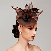 economico Fascinator-Fascinator Cappelli Rete Cappello Kentucky Derby Copricapo Fascinators con Fiore in Piuma 1PC Matrimonio Corsa di Cavalli Giornata delle Donne Melbourne Cup Copricapo abito per impressionare Abito