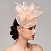economico Fascinator-Fascinator Cappelli Rete Cappello Kentucky Derby Copricapo Fascinators con Fiore in Piuma 1PC Matrimonio Corsa di Cavalli Giornata delle Donne Melbourne Cup Copricapo abito per impressionare Abito