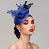 economico Fascinator-Fascinator Cappelli Rete Cappello Kentucky Derby Copricapo Fascinators con Fiore in Piuma 1PC Matrimonio Corsa di Cavalli Giornata delle Donne Melbourne Cup Copricapo abito per impressionare Abito