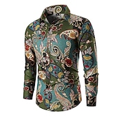 levne Etnický Vzor-Pánské Kašmírový vzor Etno Košile Dlouhý rukáv Vinobraní Módní Chladný ulice Denní Dovolená Jaro &amp; podzim Límeček Žlutá Armádní zelená Rubínově červená Trávová zelená