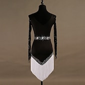 ieftine rochie de concurs-dans salsa rochie de dans latino cristale / strasuri antrenament femei maneca lunga tul spandex mare