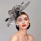 cheap Fascinators-Elegant &amp; Luxurious Feather Linen Rayon Kentucky Derby Hat Fascinators Headpiece with Feather Floral Flower 1PC Melbourne Cup Wedding Horse Race Ladies Day Headpiece dress Race Day Dress 2025
