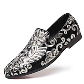 preiswerte Herrenpantoletten &amp; -slipper-Herren-Loafer aus Stoff mit Pailletten - luxuriöses Blumendesign, Partyschuhe im Vintage-Stil für besondere Anlässe