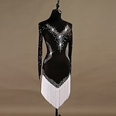 ieftine rochie de concurs-dans salsa rochie de dans latino cristale / strasuri antrenament femei maneca lunga tul spandex mare