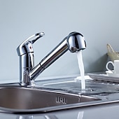 abordables Mitigeurs avec spray-Robinet de cuisine monocommande à un trou, chrome, ensemble central, robinets de cuisine, pulvérisateur commercial en laiton massif, robinets d&#039;évier de cuisine avec eau froide et chaude