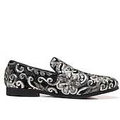 preiswerte Herrenpantoletten &amp; -slipper-Herren-Loafer aus Stoff mit Pailletten - luxuriöses Blumendesign, Partyschuhe im Vintage-Stil für besondere Anlässe
