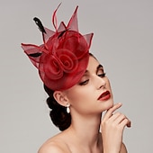 economico Fascinator-Fascinator Cappelli Rete Cappello Kentucky Derby Copricapo Fascinators con Fiore in Piuma 1PC Matrimonio Corsa di Cavalli Giornata delle Donne Melbourne Cup Copricapo abito per impressionare Abito