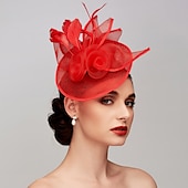 economico Fascinator-Fascinator Cappelli Rete Cappello Kentucky Derby Copricapo Fascinators con Fiore in Piuma 1PC Matrimonio Corsa di Cavalli Giornata delle Donne Melbourne Cup Copricapo abito per impressionare Abito