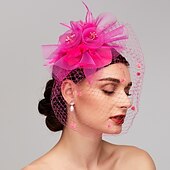 preiswerte Faszinator-Feder-/Netz-Fascinator, Kentucky-Derby-Hut/Kopfschmuck mit Feder, Blumenmuster, 1 Stück, Hochzeit, besonderer Anlass, Pferderennen-Kopfschmuck