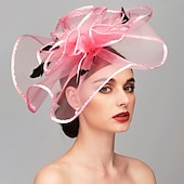 cheap Fascinators-Elegant &amp; Luxurious Feather Linen Rayon Kentucky Derby Hat Fascinators Headpiece with Feather Floral Flower 1PC Melbourne Cup Wedding Horse Race Ladies Day Headpiece dress Race Day Dress 2025