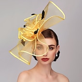 cheap Fascinators-Elegant &amp; Luxurious Feather Linen Rayon Kentucky Derby Hat Fascinators Headpiece with Feather Floral Flower 1PC Melbourne Cup Wedding Horse Race Ladies Day Headpiece dress Race Day Dress 2025