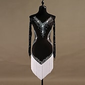 ieftine rochie de concurs-dans salsa rochie de dans latino cristale / strasuri antrenament femei maneca lunga tul spandex mare