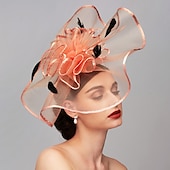 cheap Fascinators-Elegant &amp; Luxurious Feather Linen Rayon Kentucky Derby Hat Fascinators Headpiece with Feather Floral Flower 1PC Melbourne Cup Wedding Horse Race Ladies Day Headpiece dress Race Day Dress 2025