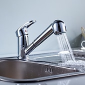 abordables Mitigeurs avec spray-Robinet de cuisine monocommande à un trou, chrome, ensemble central, robinets de cuisine, pulvérisateur commercial en laiton massif, robinets d&#039;évier de cuisine avec eau froide et chaude