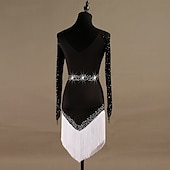 ieftine rochie de concurs-dans salsa rochie de dans latino cristale / strasuri antrenament femei maneca lunga tul spandex mare