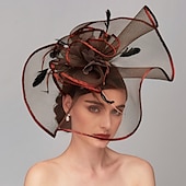 cheap Fascinators-Elegant &amp; Luxurious Feather Linen Rayon Kentucky Derby Hat Fascinators Headpiece with Feather Floral Flower 1PC Melbourne Cup Wedding Horse Race Ladies Day Headpiece dress Race Day Dress 2025