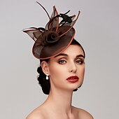 economico Fascinator-Fascinator Cappelli Rete Cappello Kentucky Derby Copricapo Fascinators con Fiore in Piuma 1PC Matrimonio Corsa di Cavalli Giornata delle Donne Melbourne Cup Copricapo abito per impressionare Abito