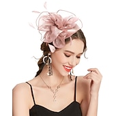 abordables Tocados-Fascinadores Tocado de Tul Fiesta de Té Carreras de Caballos Día de Damas Elegante Retro con Tocado de Flor y Pluma vestido para impresionar vestido para el día de carreras